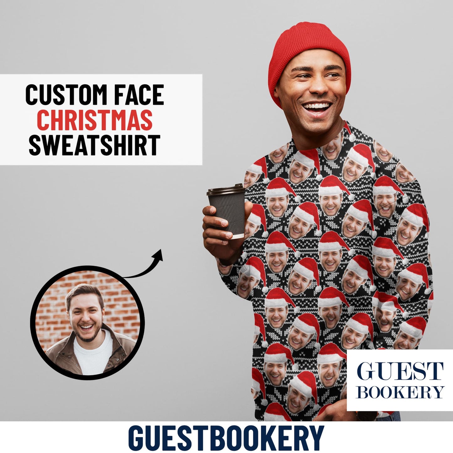 Custom Faces Ugly Christmas Sweatshirt - Black Pattern