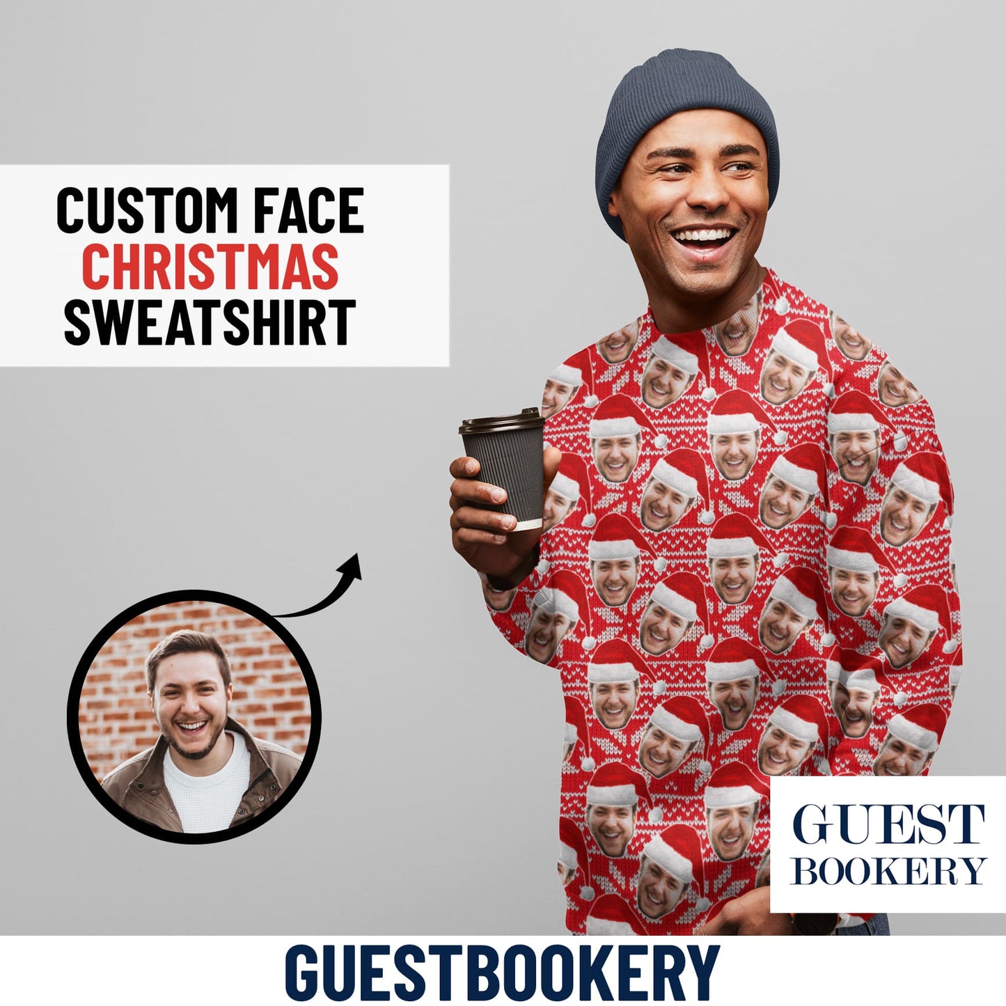 Custom Faces Ugly Christmas Sweatshirt - Red Pattern