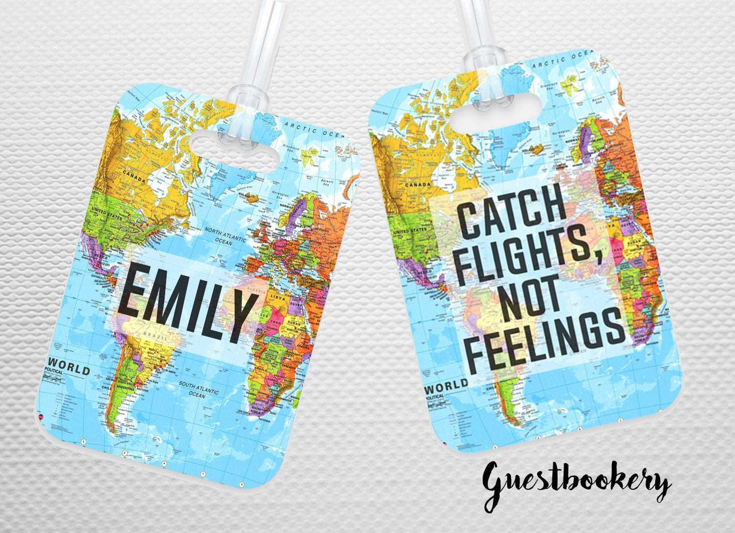 Custom Catching Flights Not Feelings World Map Luggage Tag