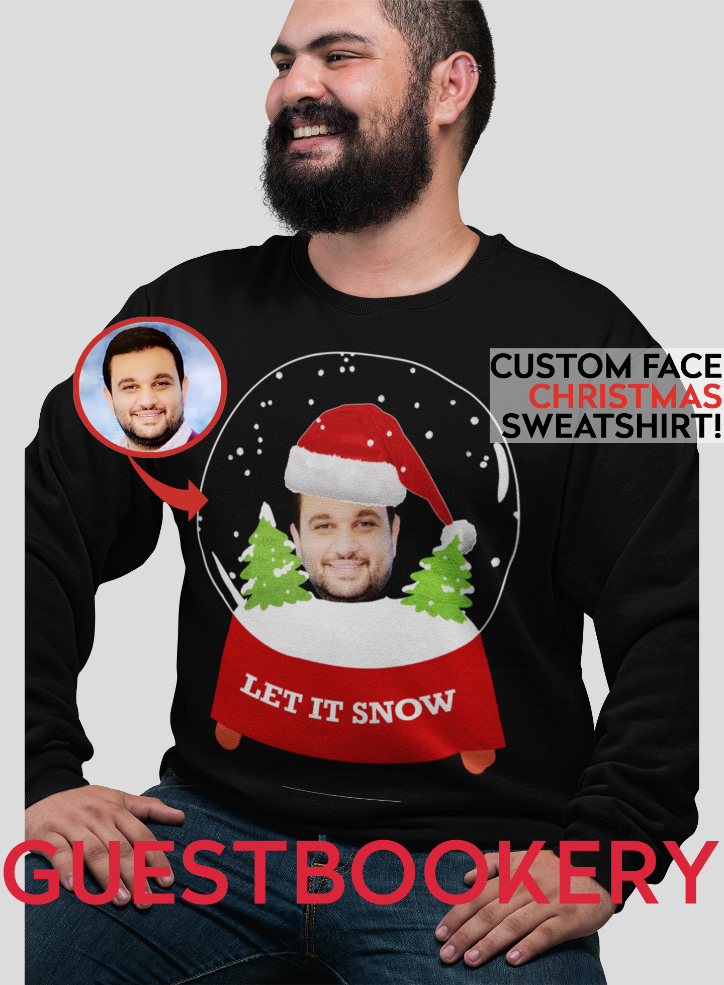 Custom Face Ugly Christmas Sweatshirt Snow Globe Guestbookery