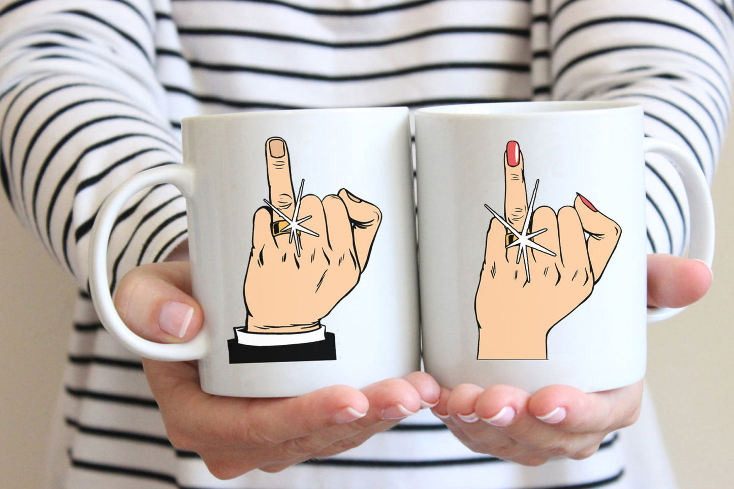 Ring Finger Bride And Groom Mugs