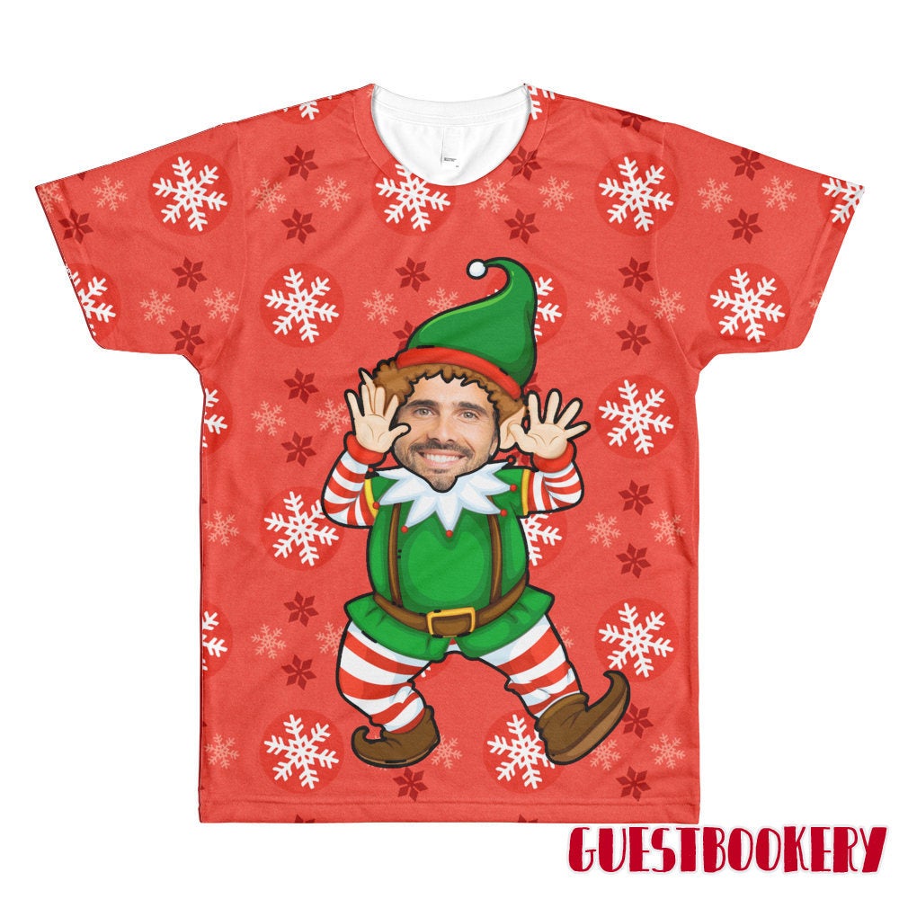 Custom Face Red Ugly Christmas T-shirt