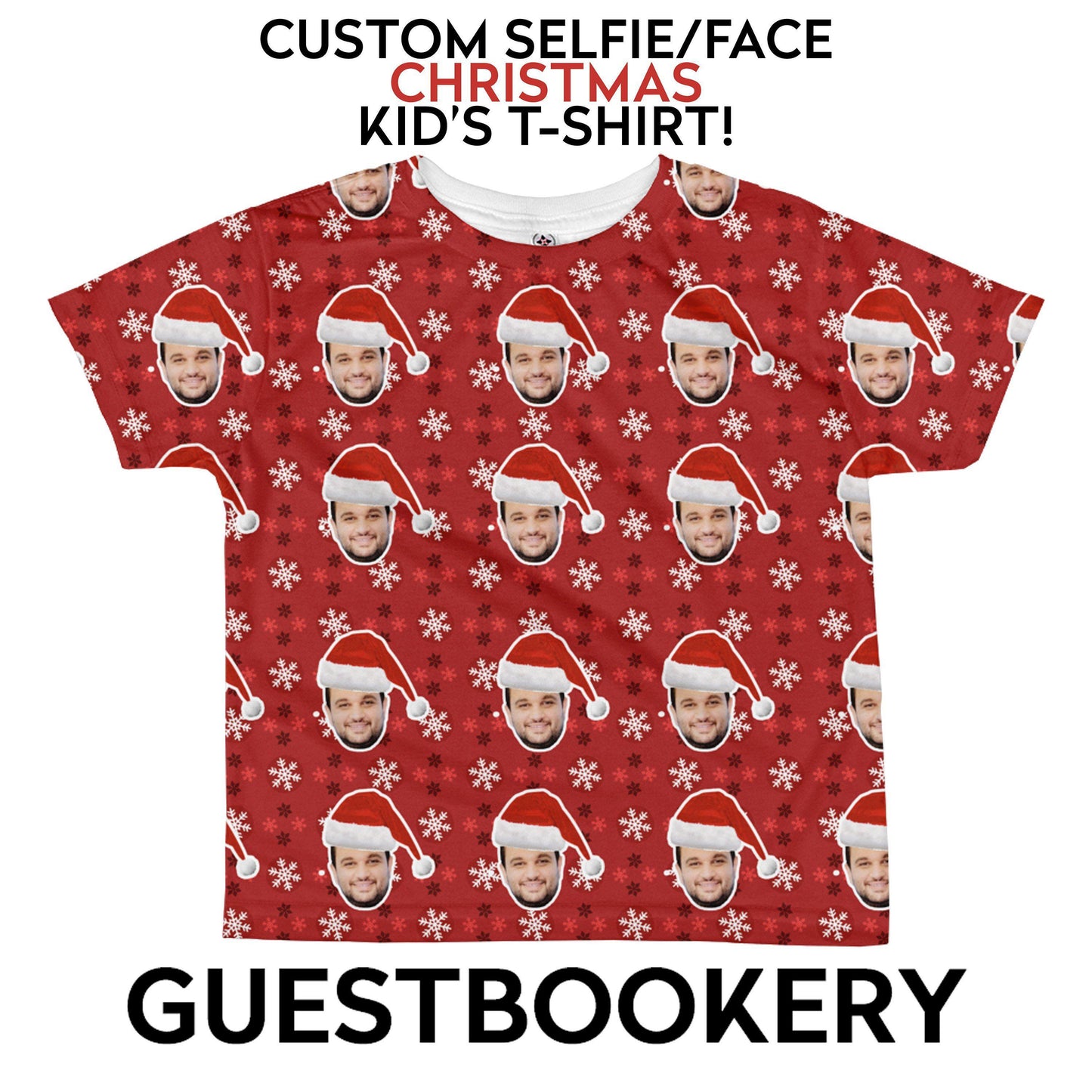 Custom Faces Christmas Toddler T-shirt - Red Snowflakes Pattern