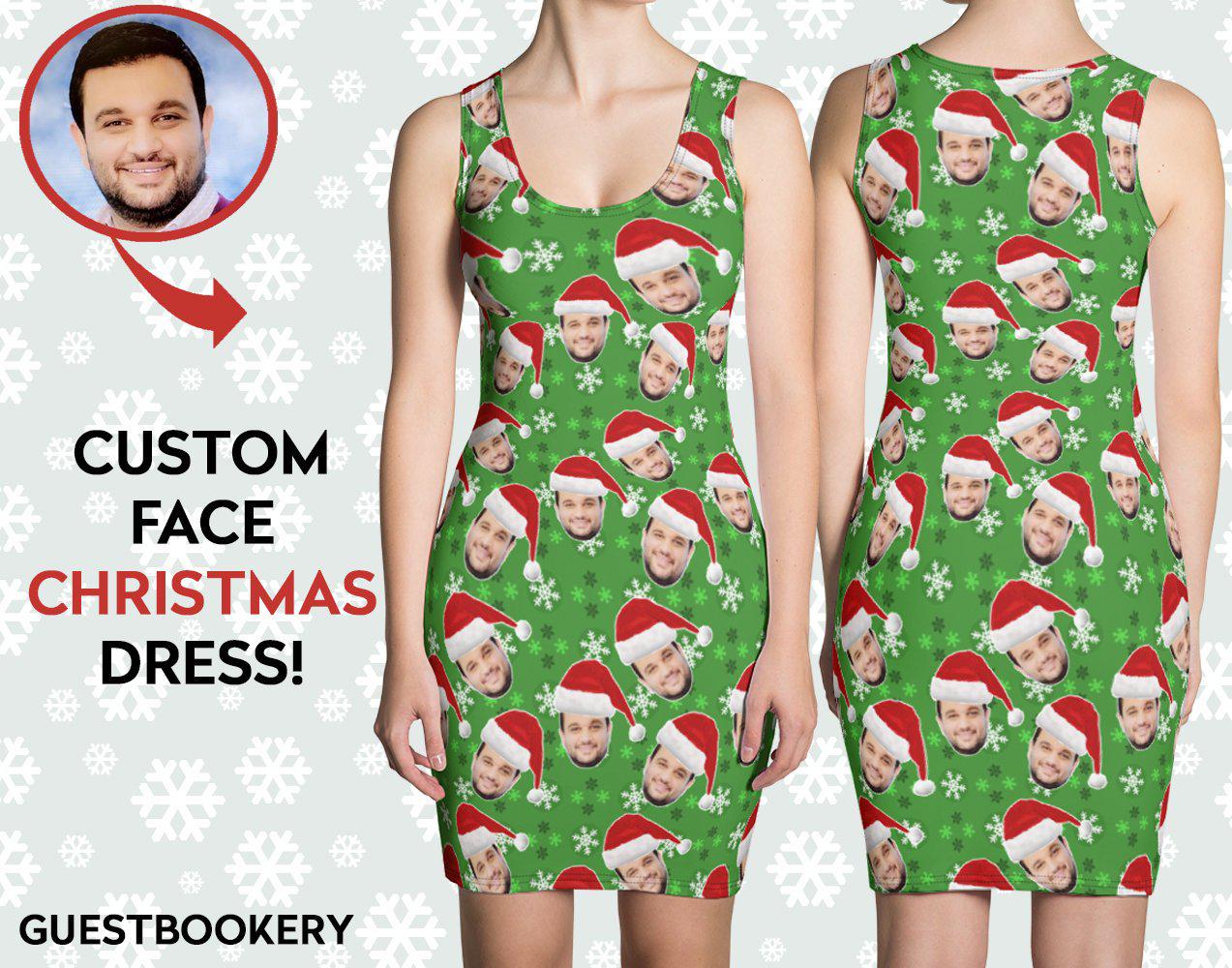 Custom Faces Christmas Green Dress - Ugly Christmas Dress Custom Faces Christmas Green Dress - Ugly Christmas Dress