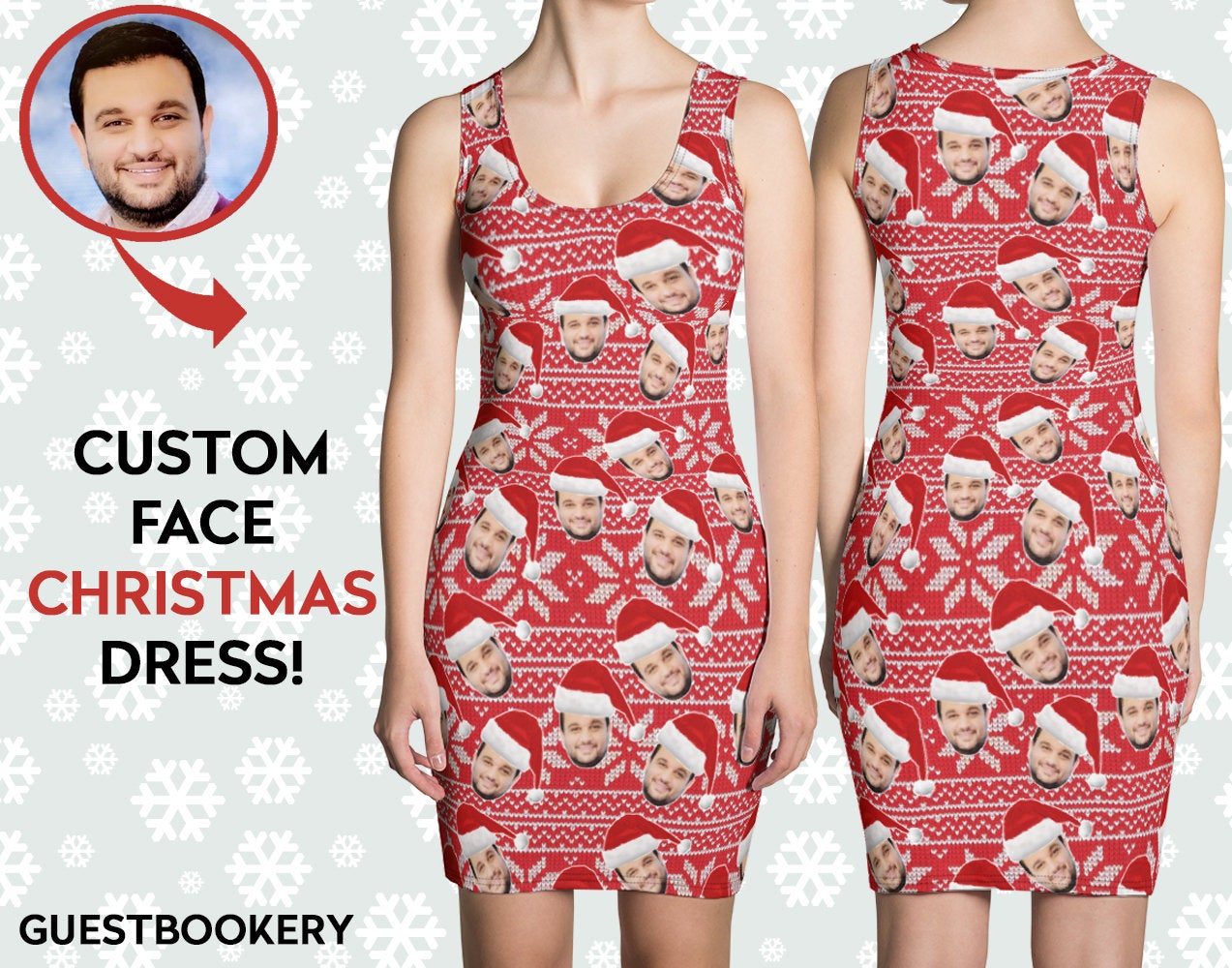 Custom Faces Christmas Red Dress - Ugly Christmas Dress | Guestbookery Custom Faces Christmas Red Dress - Ugly Christmas Dress | Guestbookery