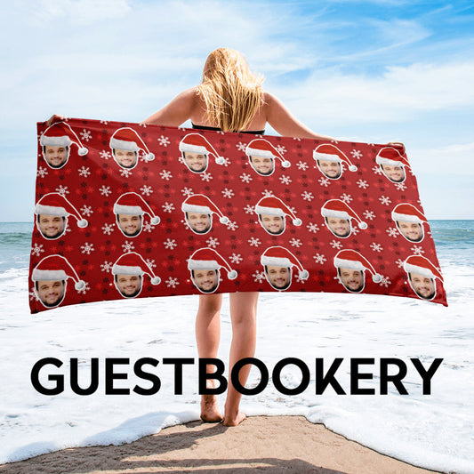 Custom Faces Christmas Towel - Red Snowflakes Pattern