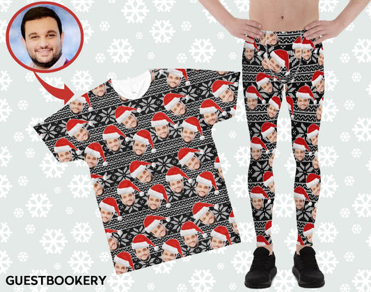 Custom Faces Leggings and Shirt CHRISTMAS SET - MALE - Black Pattern