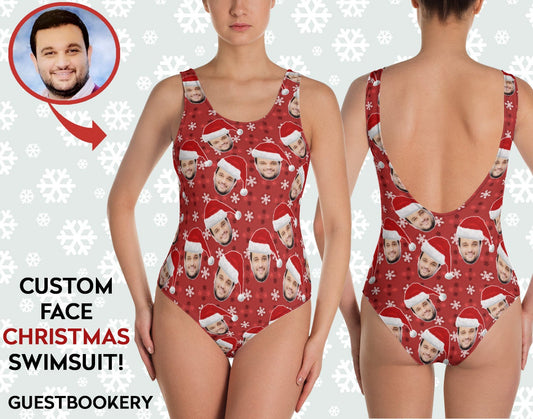 Custom Faces Christmas Red Swimsuit - Ugly Christmas