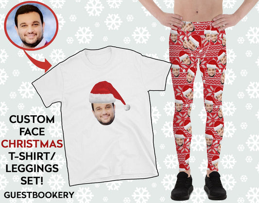 Custom Faces Leggings and Shirt CHRISTMAS SET - MALE - Red Pattern
