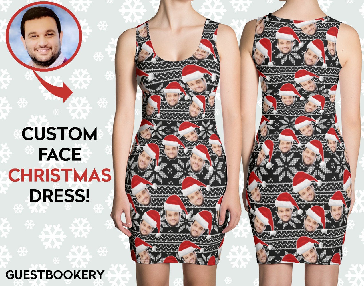 Custom Faces Christmas Black Dress - Ugly Christmas Dress | Guestbookery Custom Faces Christmas Black Dress - Ugly Christmas Dress | Guestbookery