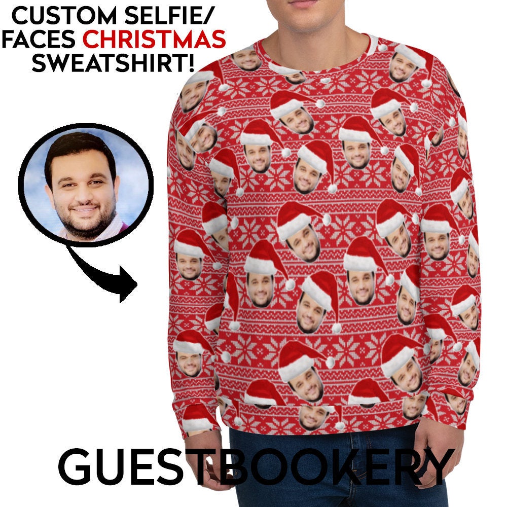 Custom Faces Ugly Christmas Sweatshirt - Red Pattern