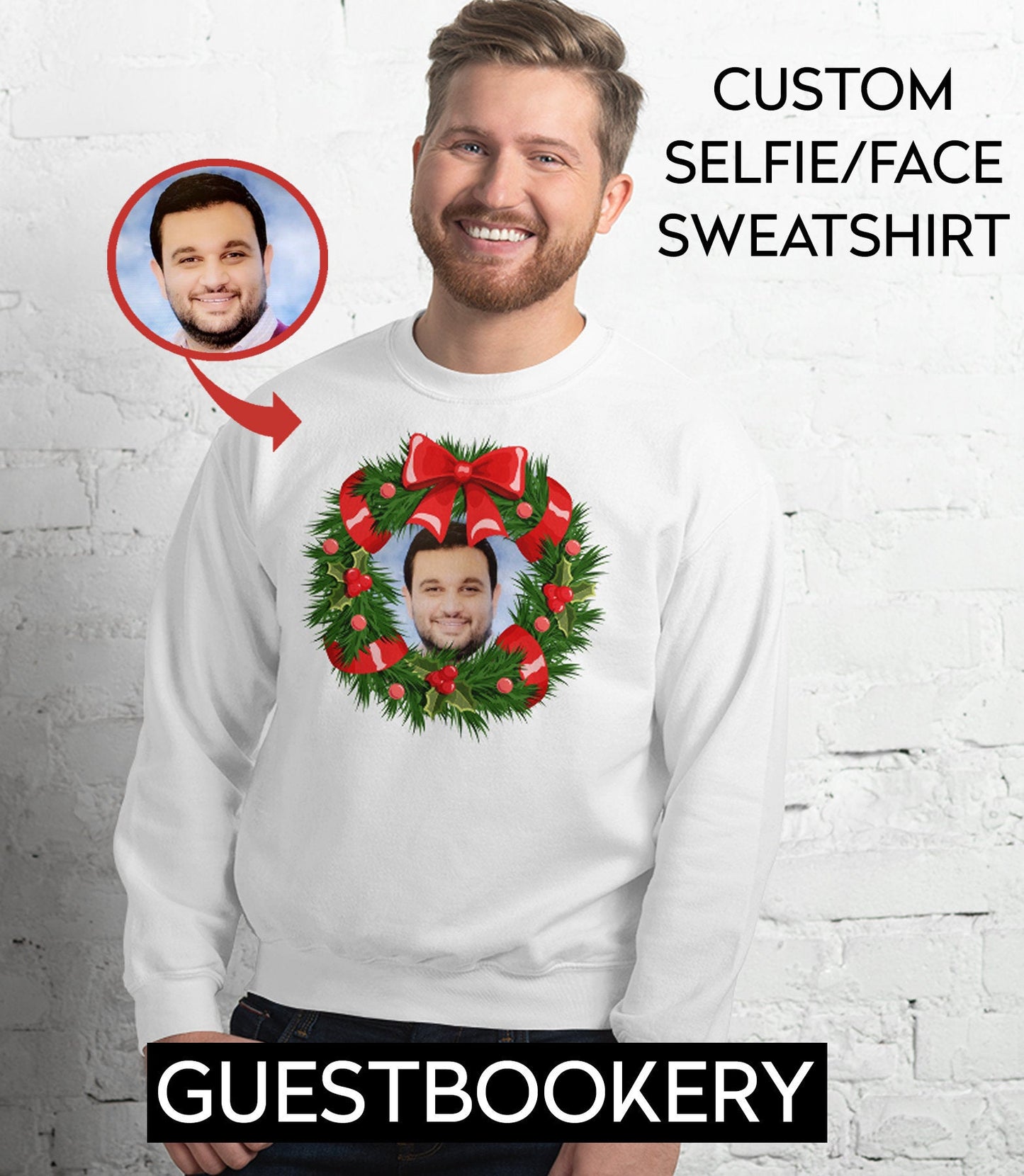Custom Face Ugly Christmas Wreath Sweatshirt