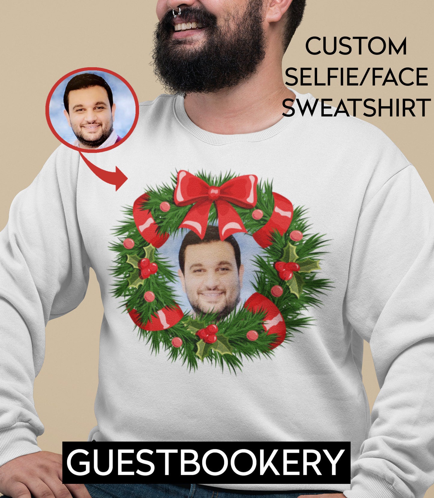 Custom Face Ugly Christmas Wreath Sweatshirt