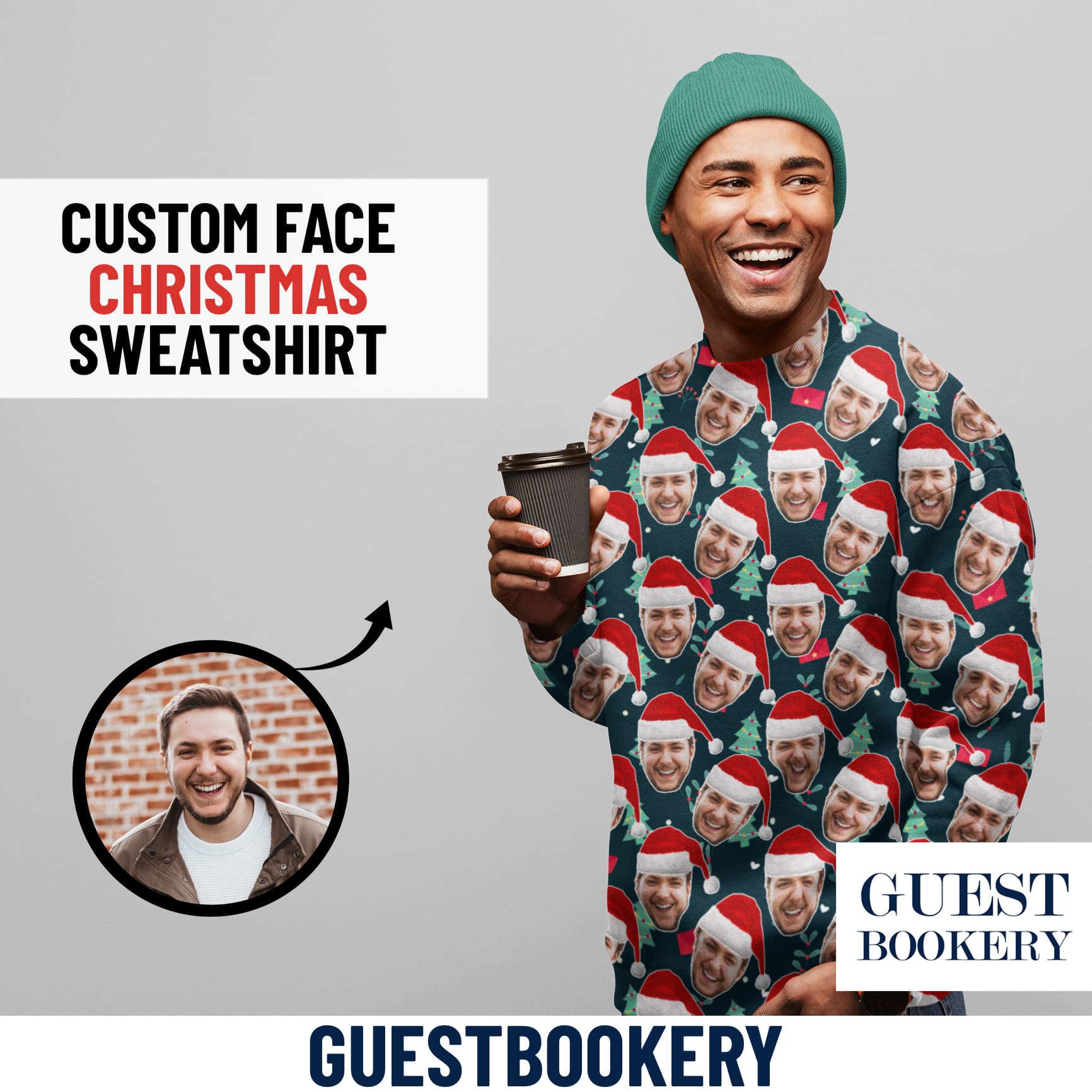 Custom Faces Ugly Christmas Sweatshirt - Christmas Tree Pattern