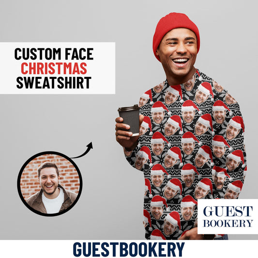 Custom Faces Ugly Christmas Sweatshirt - Black Pattern