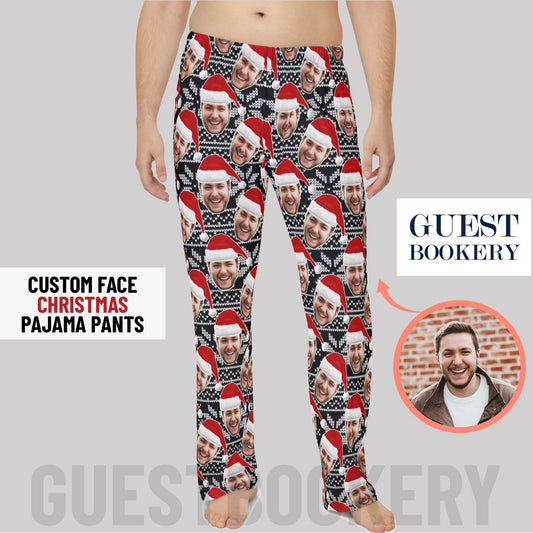 Custom Faces Christmas Pajama Pants - Black Pattern