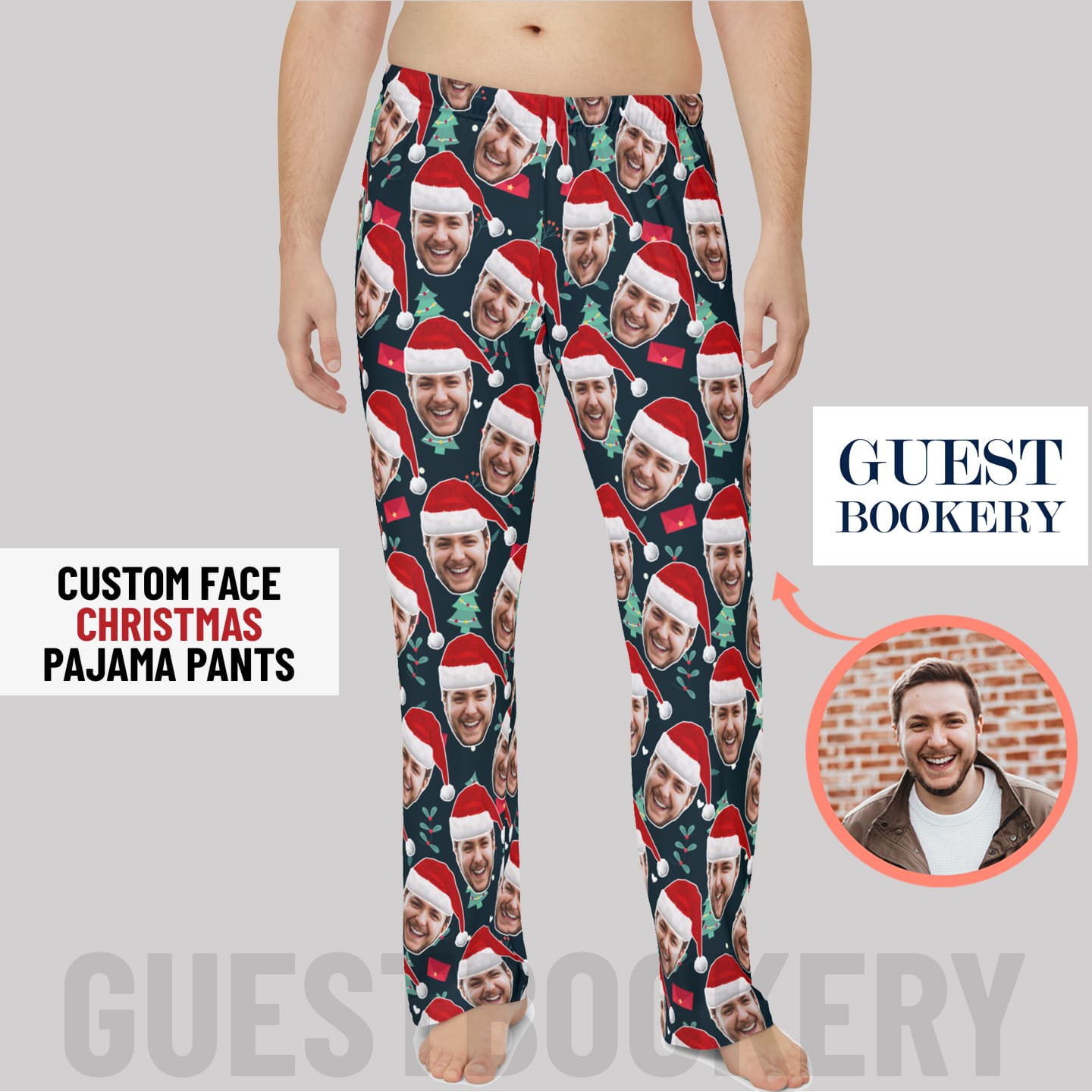 Custom Faces Christmas Pajama Pants - Christmas Tree Pattern