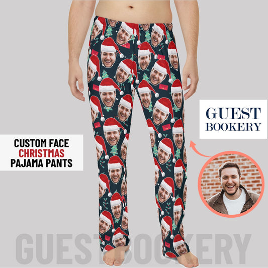 Custom Faces Christmas Pajama Pants - Christmas Tree Pattern