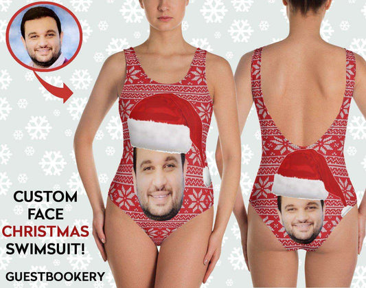 Custom Face Christmas Swimsuit - Santa Hat