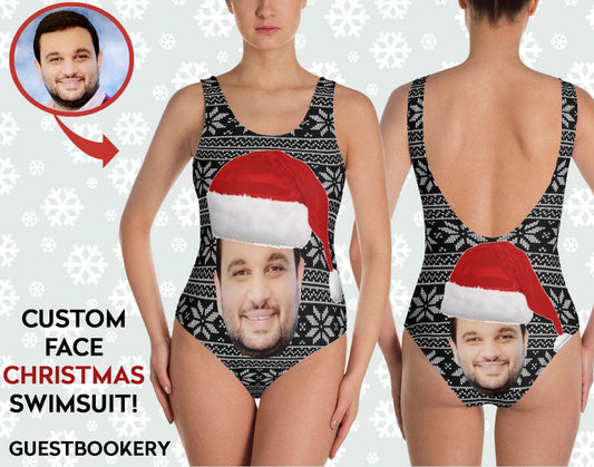 Custom Face Christmas Black Swimsuit - Ugly Christmas