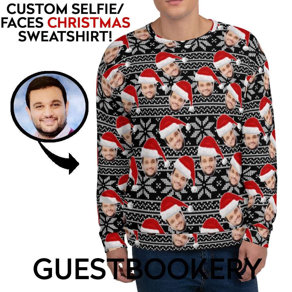 Custom Faces Ugly Christmas Sweatshirt - Black Pattern