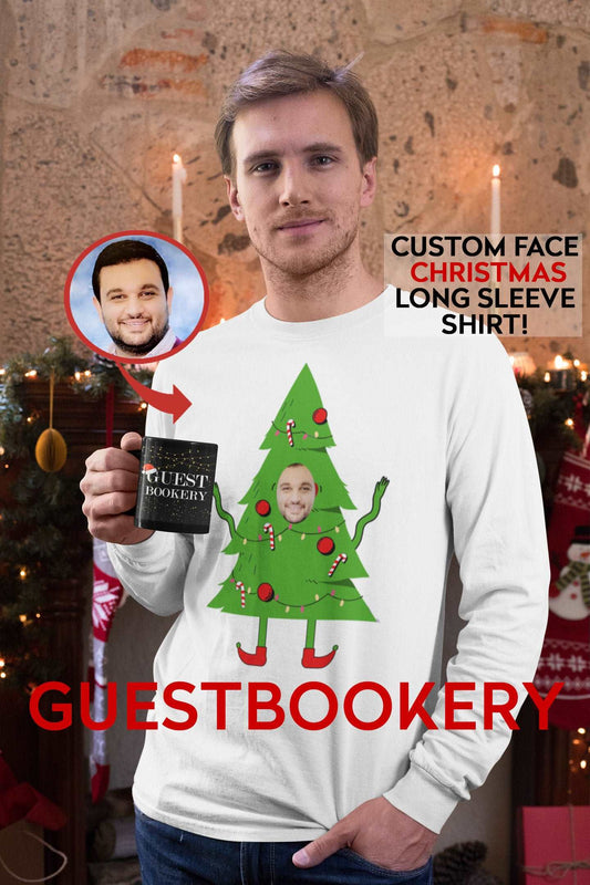 Custom Face Christmas Tree Ugly Christmas Long Sleeve Shirt