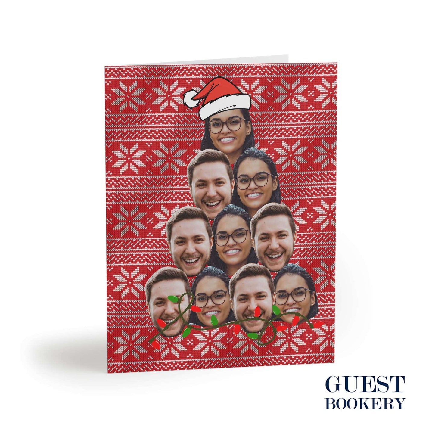 Custom Face Christmas Greeting Cards -  Set of 24 - Red Pattern
