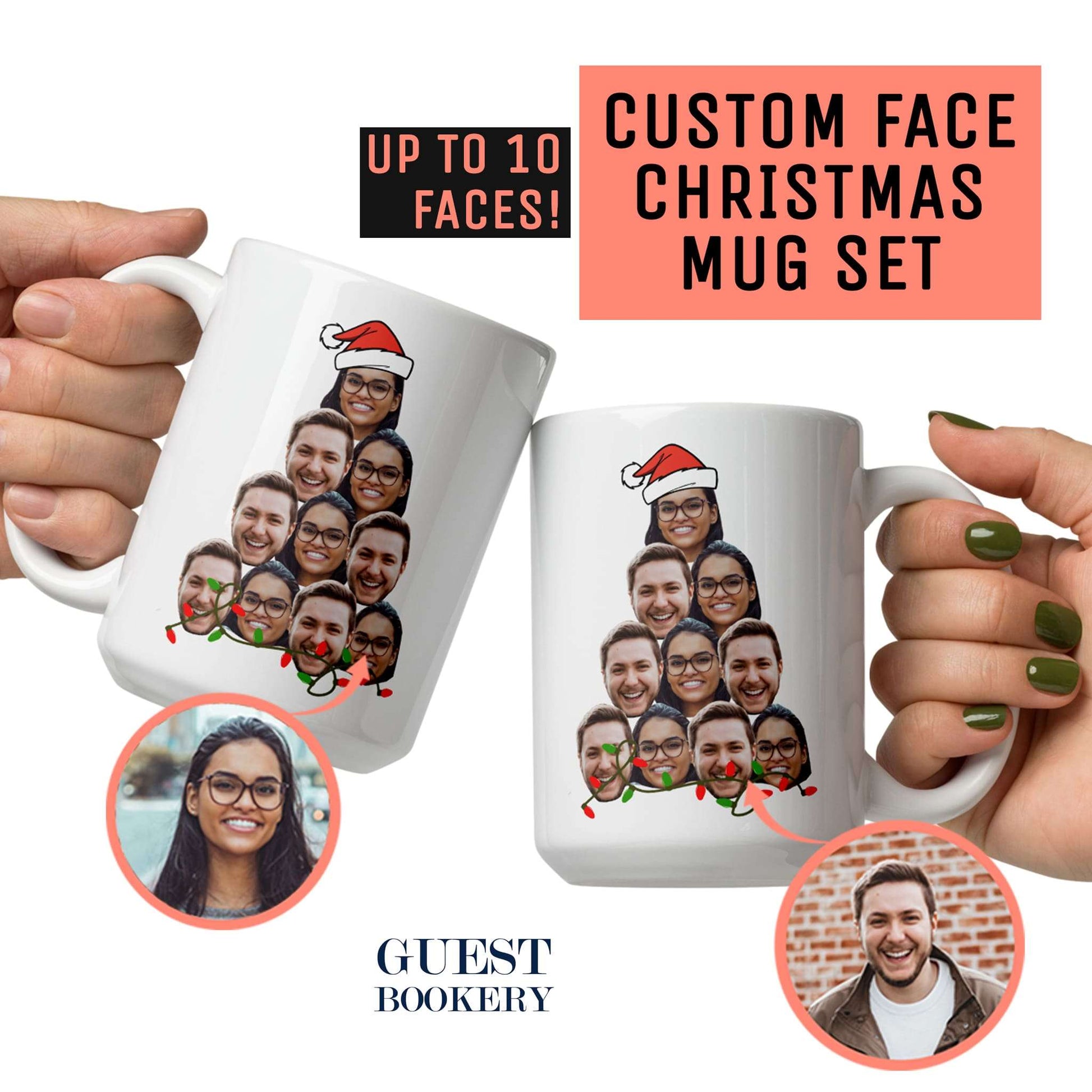 Custom Face Christmas Tree Mugs - Set of 10 Mugs