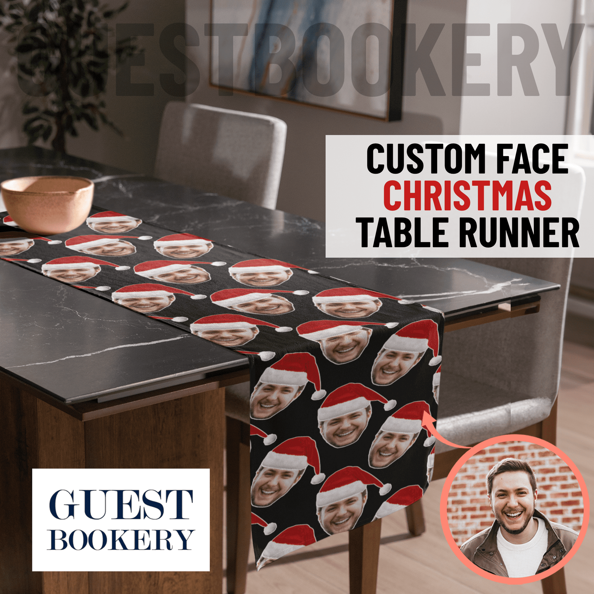 Custom Face Christmas Table Runner