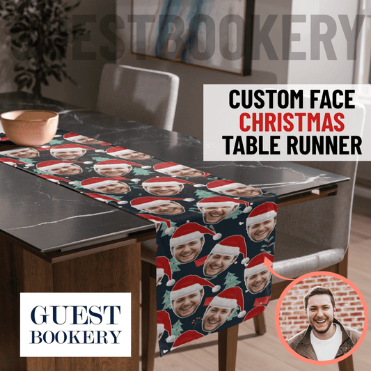 Custom Face Christmas Table Runner - Christmas Tree Pattern