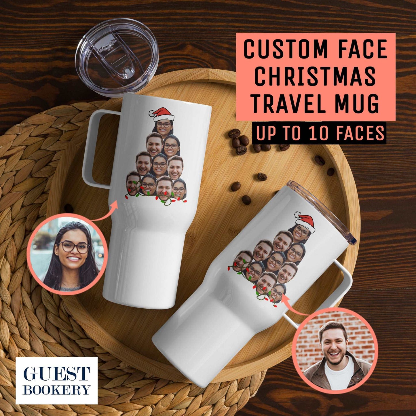 Custom Face Christmas Tree Travel Mugs - Set of 10 Mugs