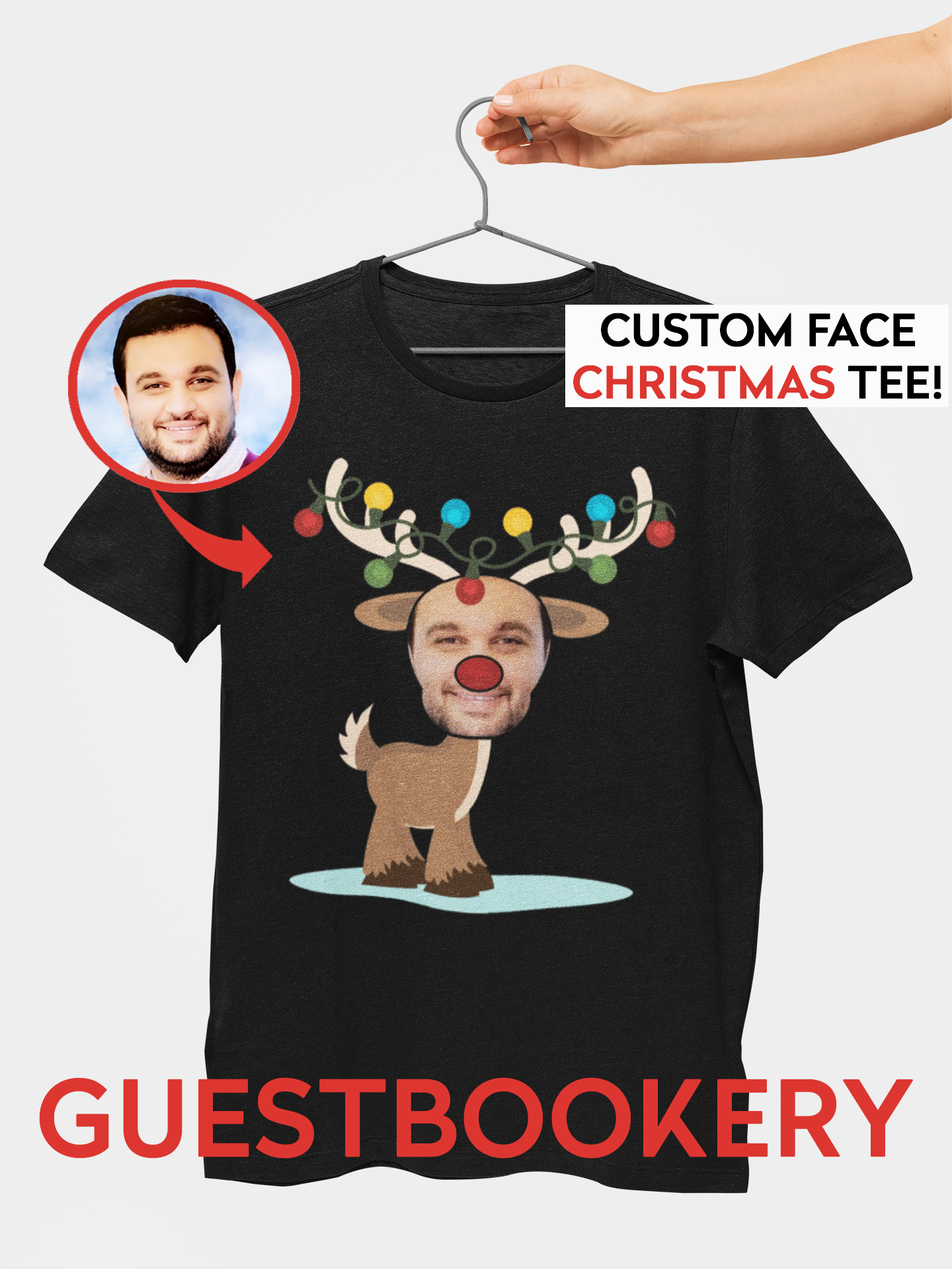 Custom Face Ugly Christmas Reindeer T-shirt - Guestbookery