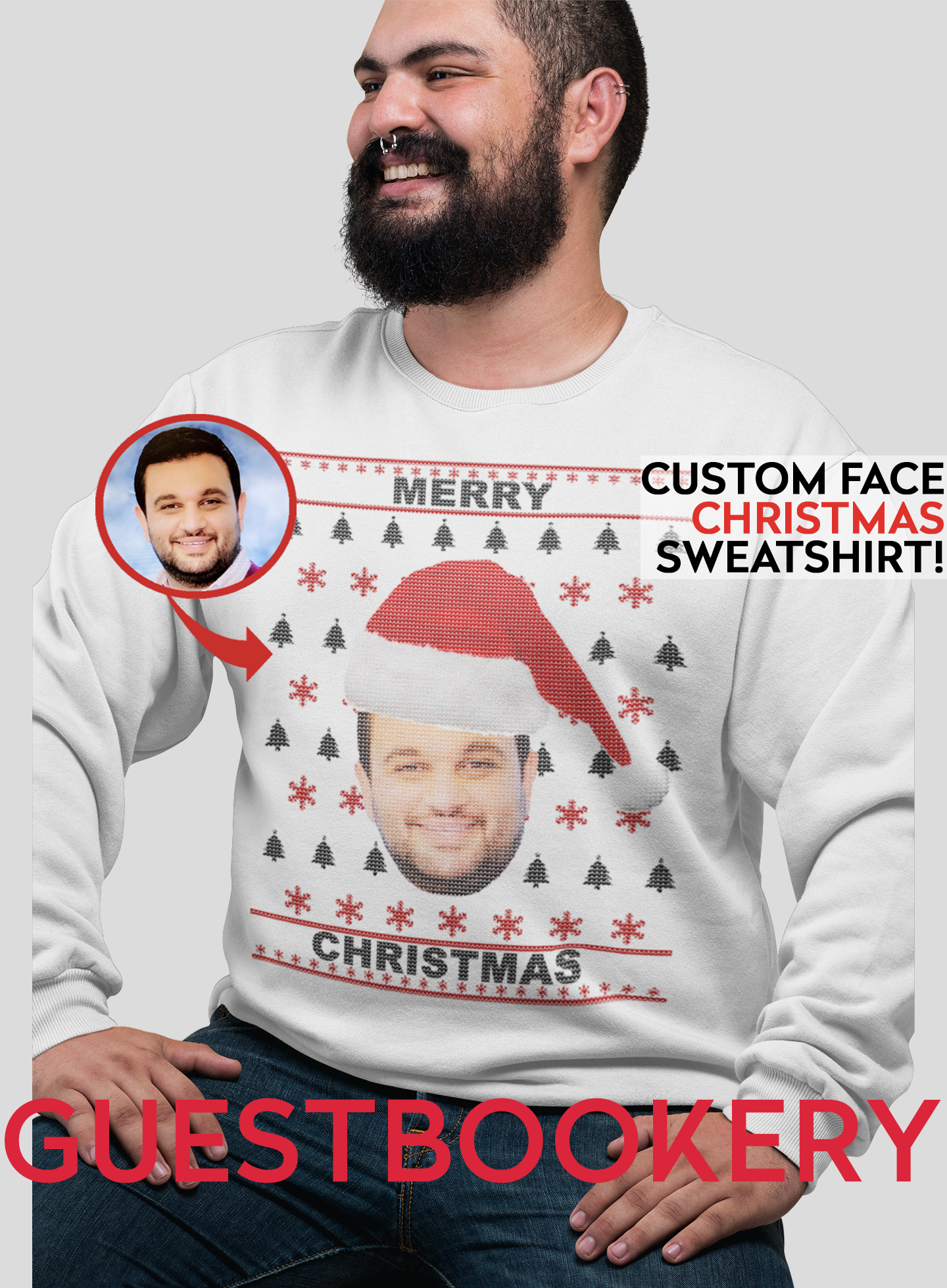 Custom Face Ugly Christmas Sweatshirt - Guestbookery