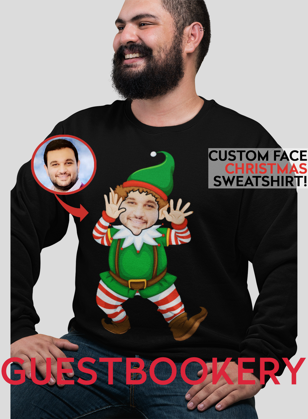 Custom Face Ugly Christmas Elf Sweatshirt - Guestbookery