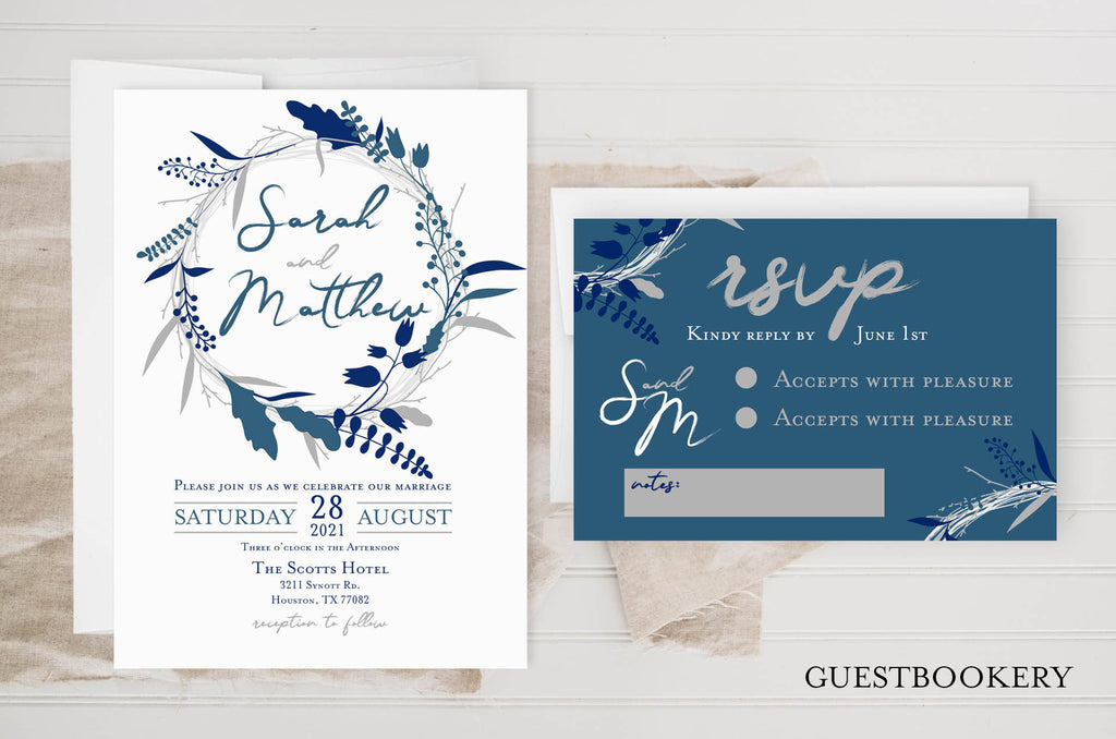 Guestbookery Navy Wedding Invitations