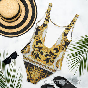White black and Gold Swimsuit
