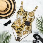 Load image into Gallery viewer, White black and Gold Swimsuit
