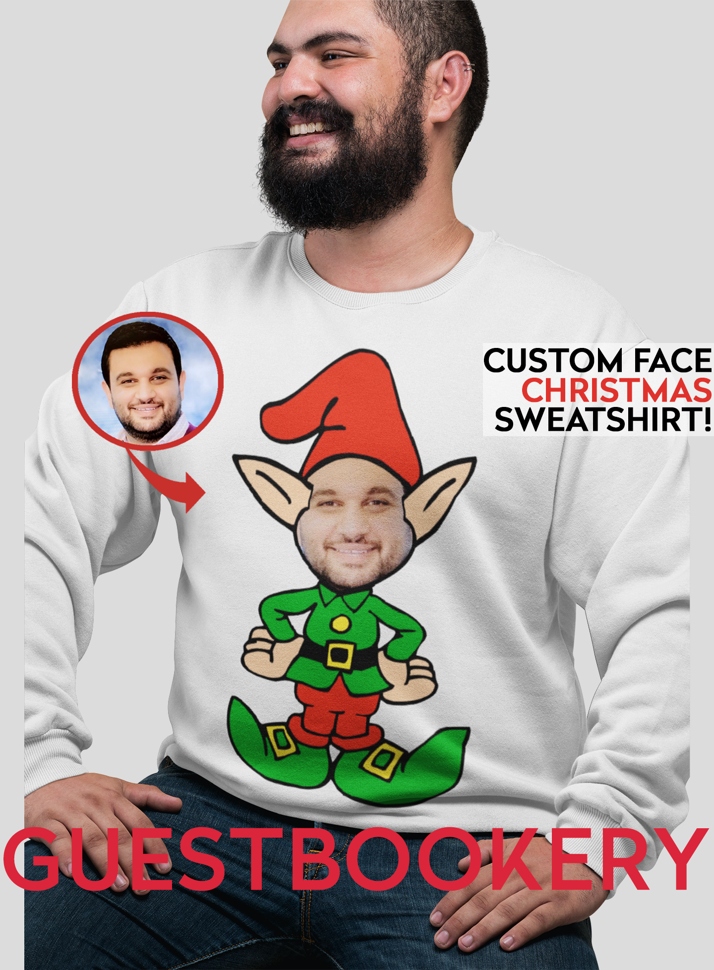 Personalized Custom Face Ugly Christmas Elf Sweatshirt