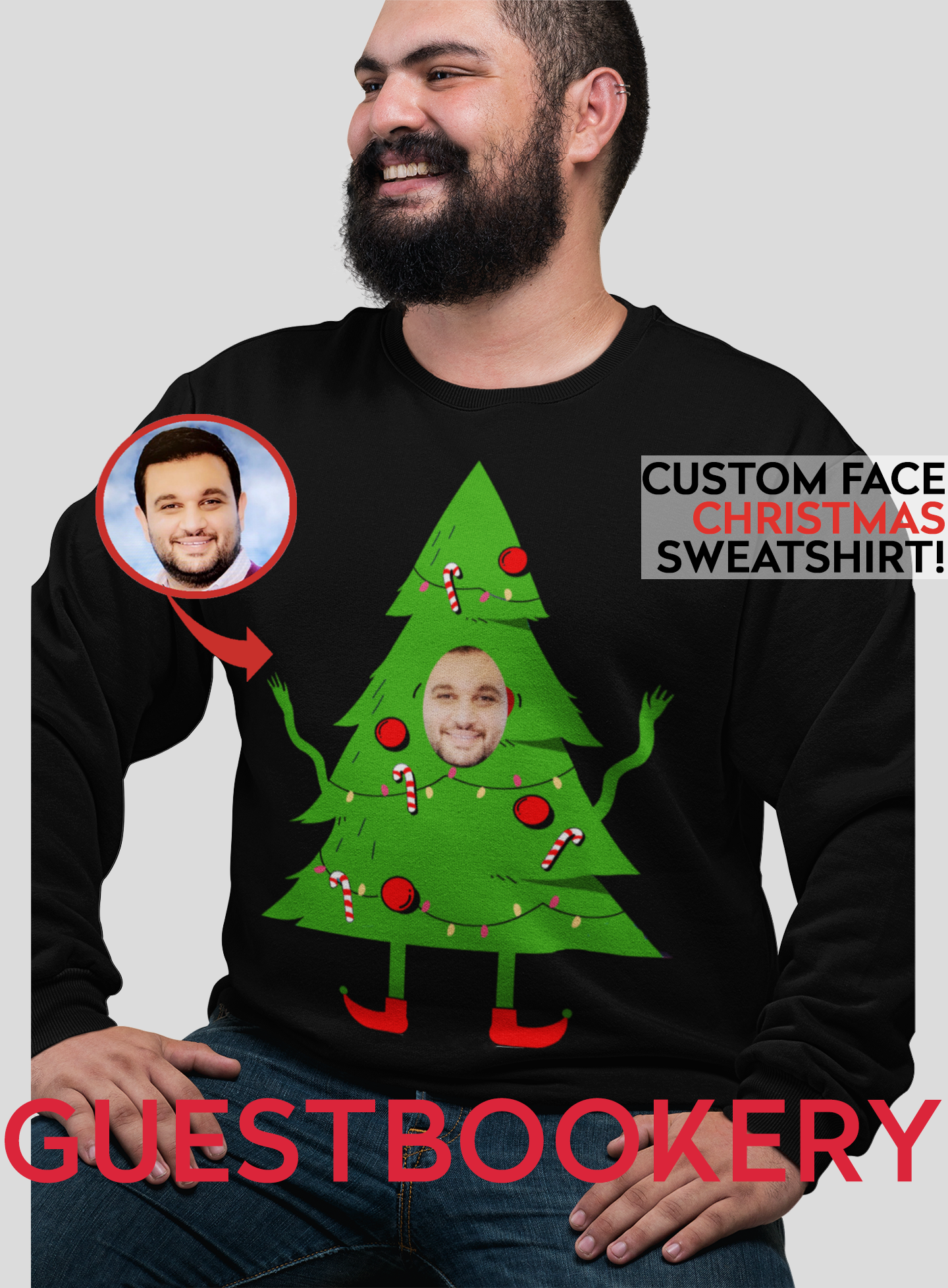 Custom Face Ugly Christmas Tree Sweatshirt