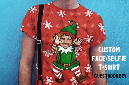 Custom Face Red Ugly Christmas T-shirt