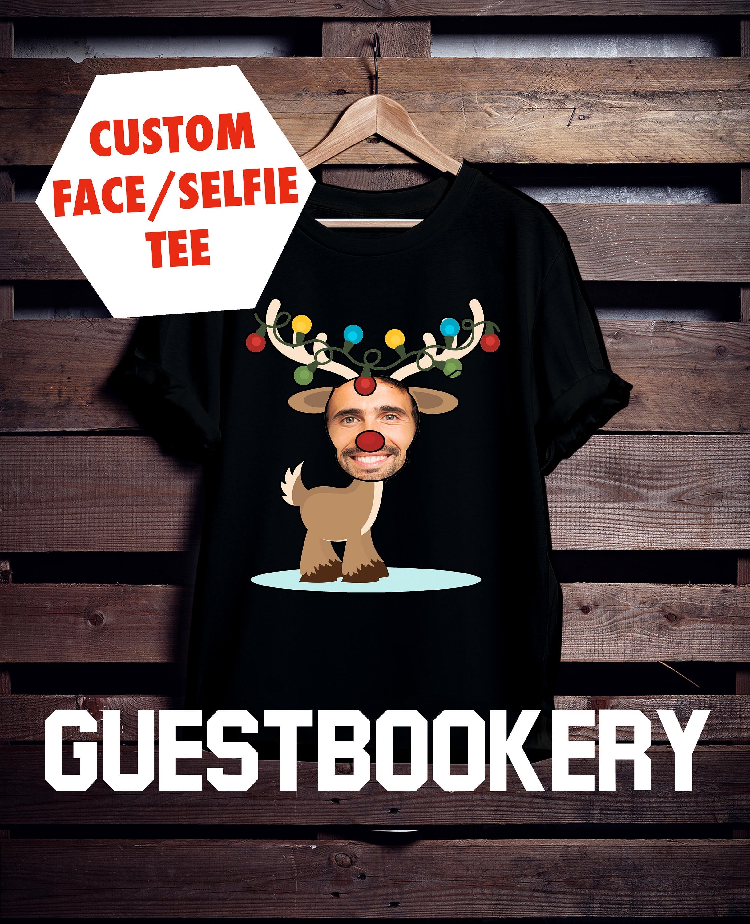 Custom Face Ugly Christmas Reindeer T-shirt - Guestbookery