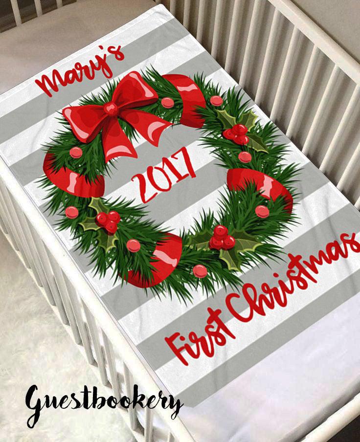 Custom First Christmas Baby Blanket - Guestbookery