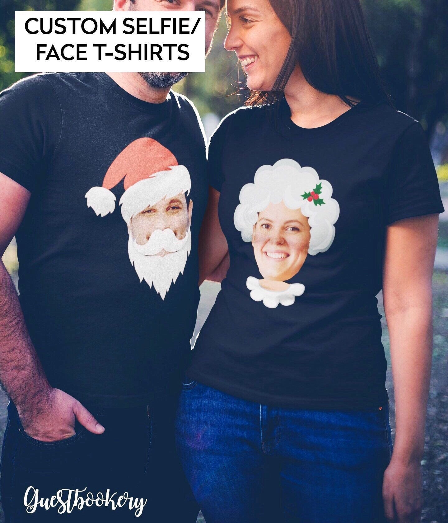 Custom Face Mr and Mrs Christmas T-shirts - Santa and Mrs Claus