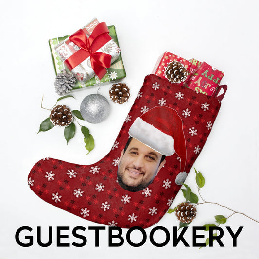 Personalized Christmas Stocking With Face - Red Snowflakes Pattern