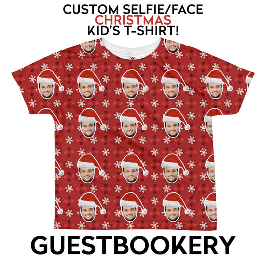 Custom Faces Christmas Toddler T-shirt - Red Snowflakes Pattern