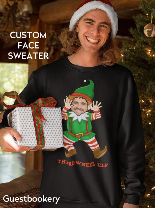 Custom Face Ugly Christmas Sweatshirt - Third Wheel