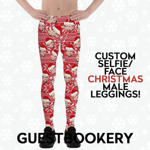 Custom Faces Christmas Male Leggings - Guestbookery