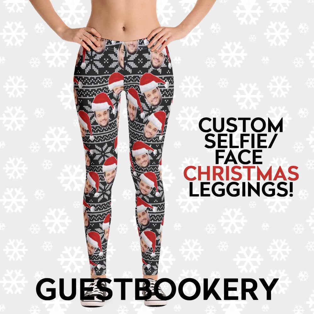 Custom Faces Christmas Leggings - Santa Hat - Guestbookery