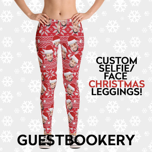 Custom Face Christmas Leggings - Santa Hat