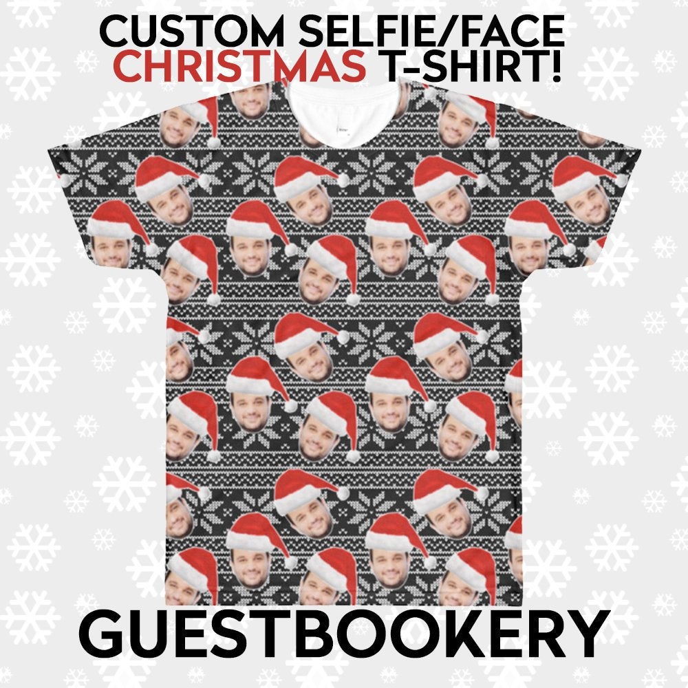 Custom Faces Christmas T-shirt - Santa Hat - Guestbookery